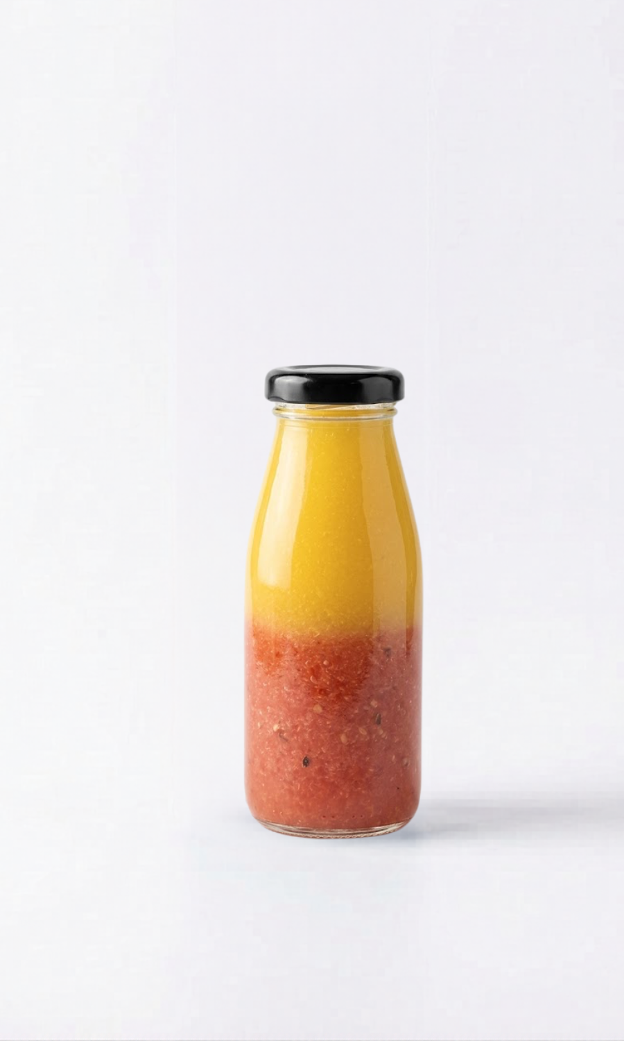 Glass bottle with two layer juice